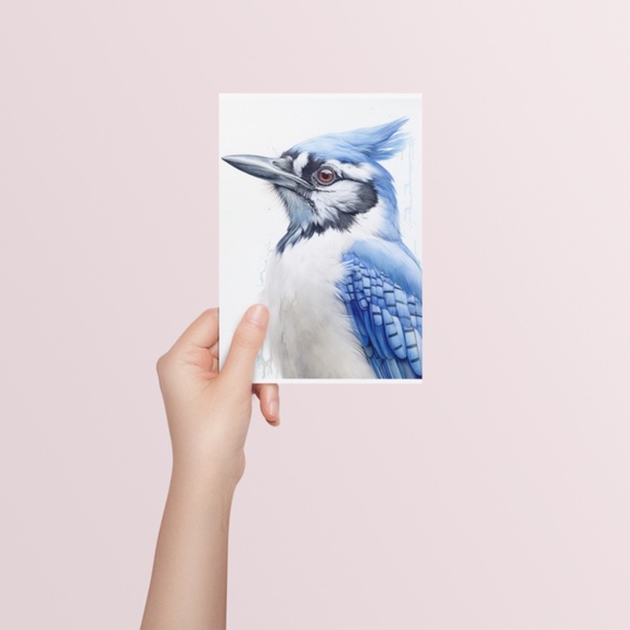 Watercolor Blue Jay Bird Portrait Wall Art Illustration Print Poster Unframed - Picture 5 of 5